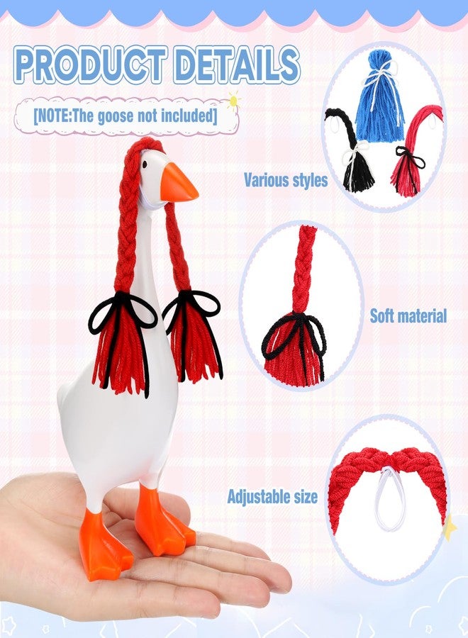 Suncalla 6 Pcs Mini Desk Goose Wigs Hand Knitted Goose Outfits 7'' Desk Geese Braid Accessories Wig Crochet Hook Wig for Xmas Gift 7 Inch Geese Figurine Desktop Home Decoration - Image 3